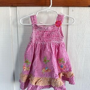 Vintage Mary Jane by Buster Brown Pink Gingham Smocked Baby Dress  Embroidery